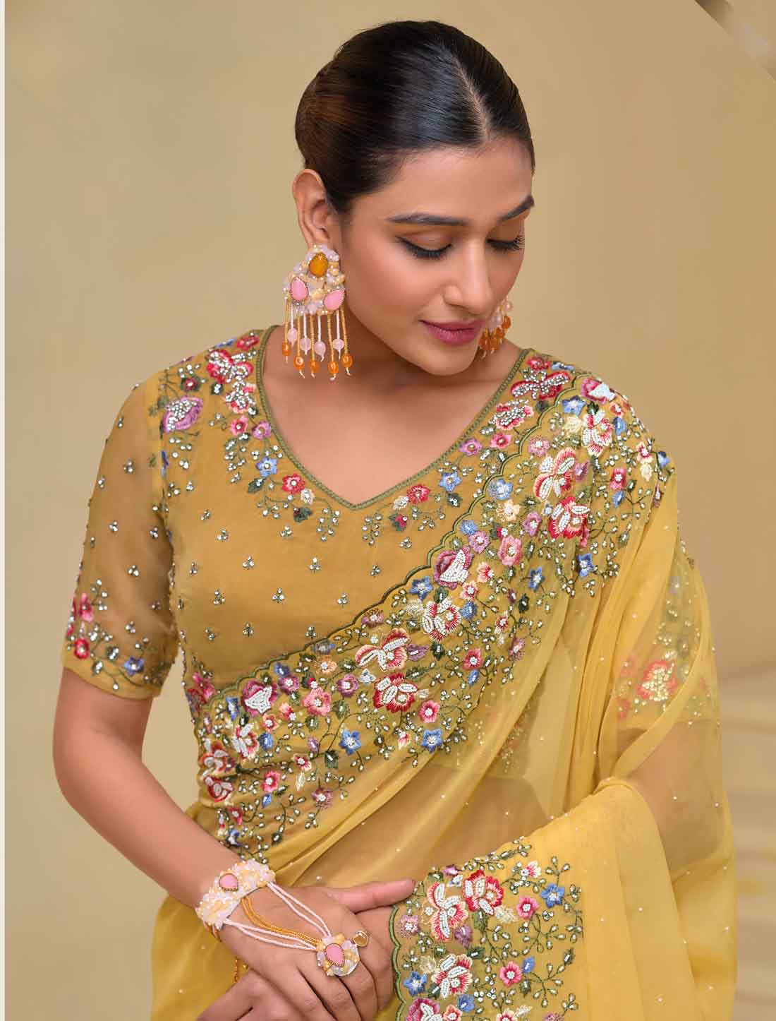 Mustard Designer Pure Banarasi Tuscany Ethnic Saree