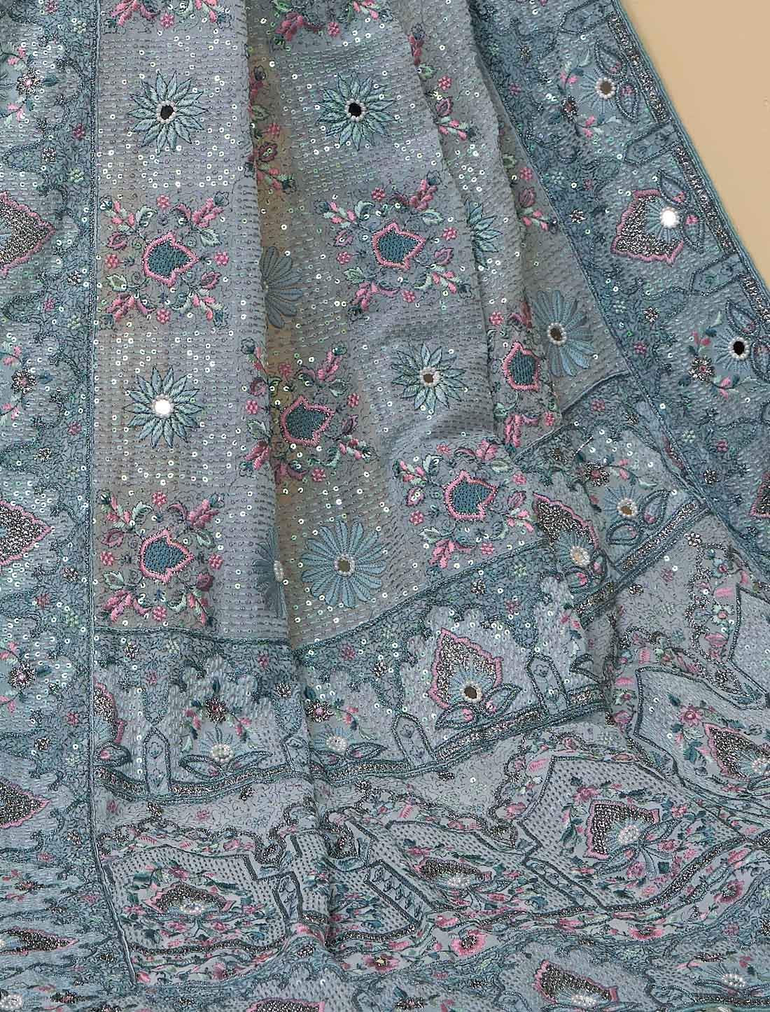 Designer Grey Pure Banarasi Tuscany Ethinc Saree