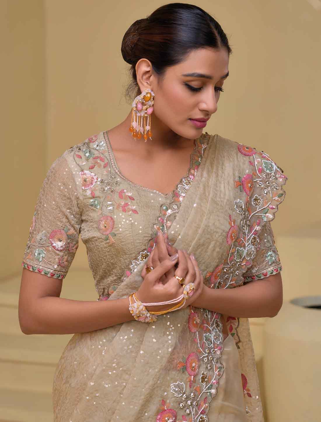 Pure Ethinc Cream Banarasi Tuscany Designer Saree