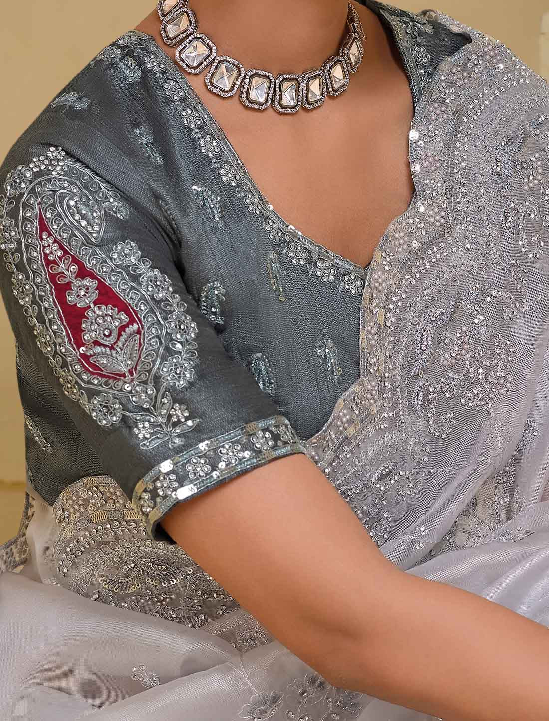 Grey Ethinc Pure Banarasi Tuscany Designer Saree
