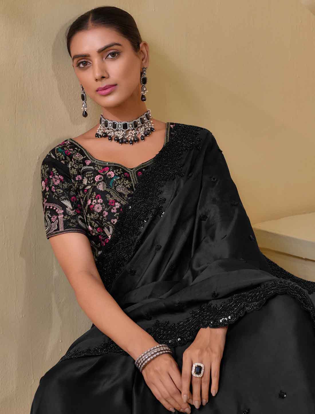 Ethinc Balck Pure Banarasi Tuscany Designer Saree