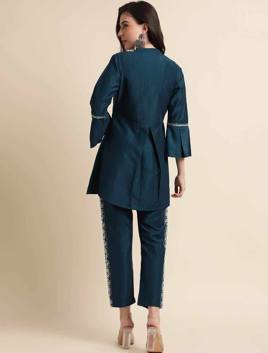 Presenting Navy Blue Chinon Embroidered Western Women Co-ord Sets