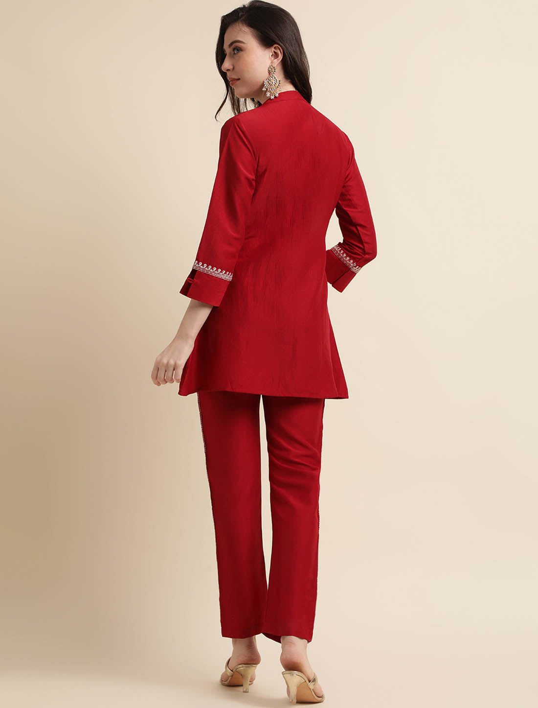 Maroon Chinon Enhance Your Style Embroidered Western Women Co-ord Sets