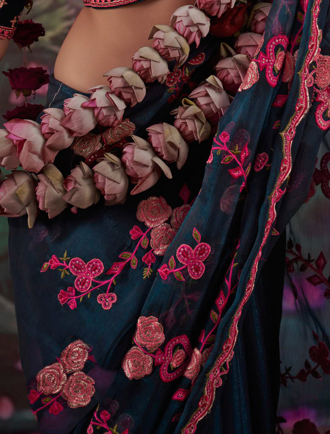 Neavy Blue Gold Shimmer Multi Thread Embroidery Ethnic Saree