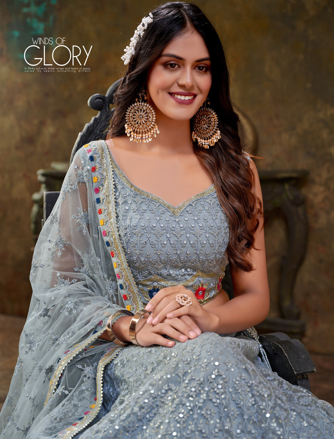 Elevate Grey Premium Georgette Party Wear Lehenga Choli