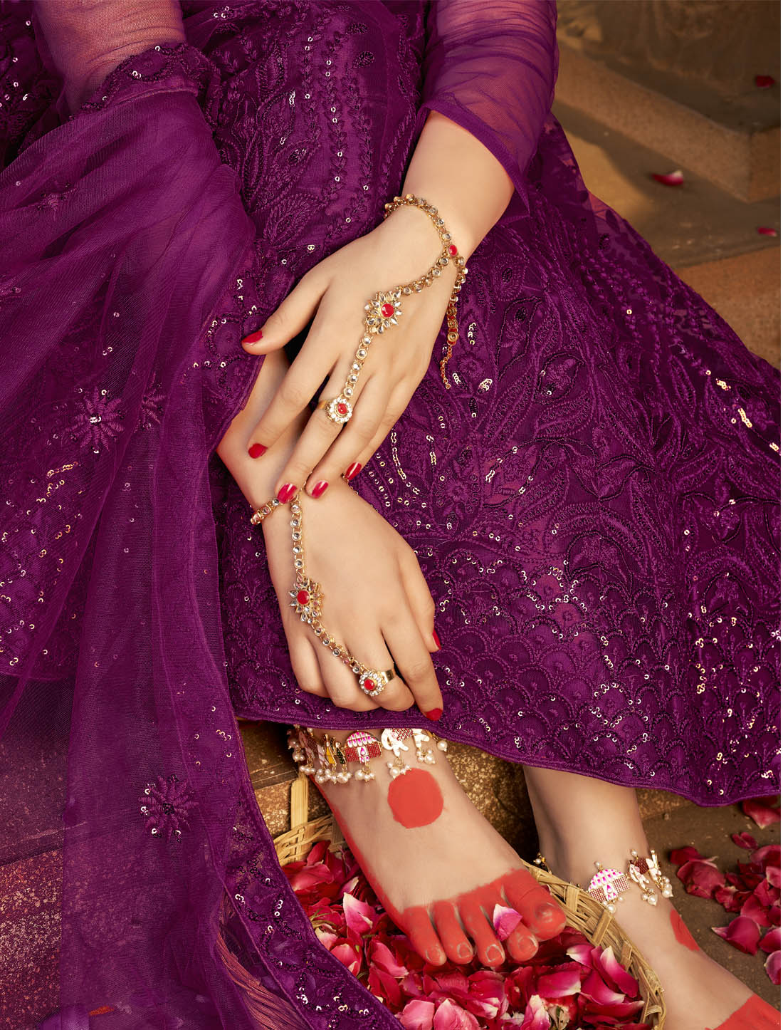 Dark Magneta Ethnic Women Party Wear Lehenga Choli with Silk Satin Stunning Multi-Sequins Work