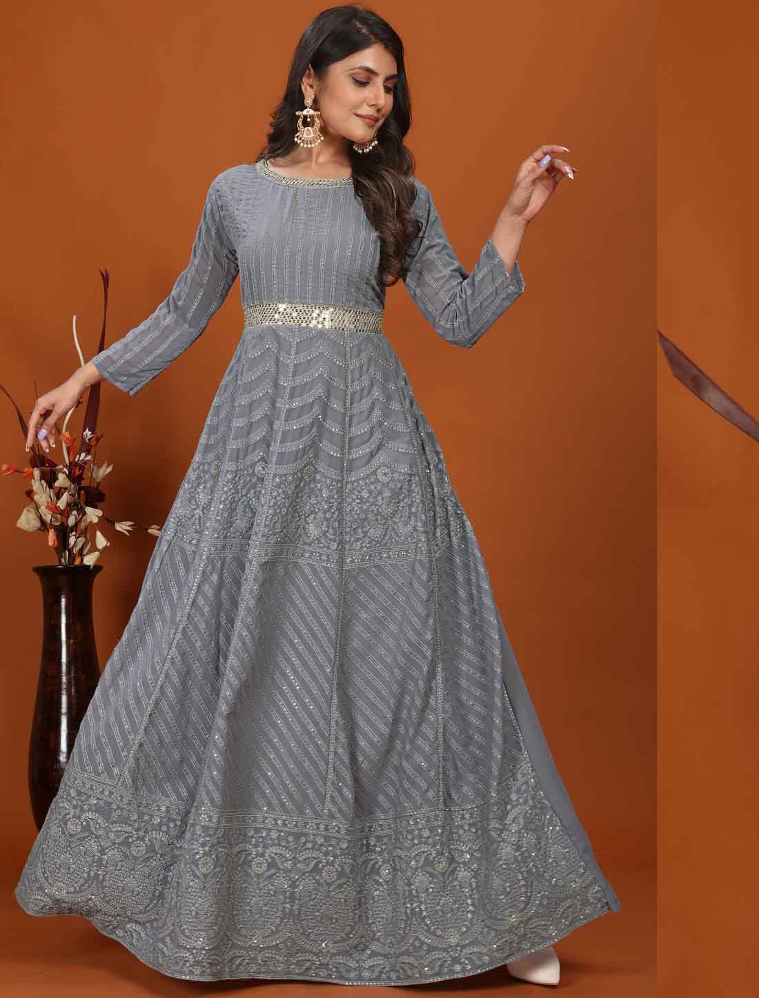 Elevate Heavy Embroidery and Premium Fox Party Ethnic Gown Sets