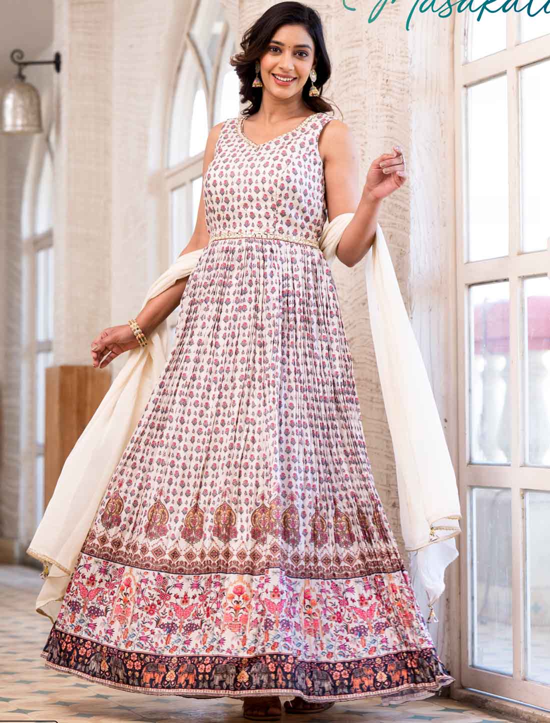 Elevate Soft Dolla Mirror Work Designer Gown With Dupatta