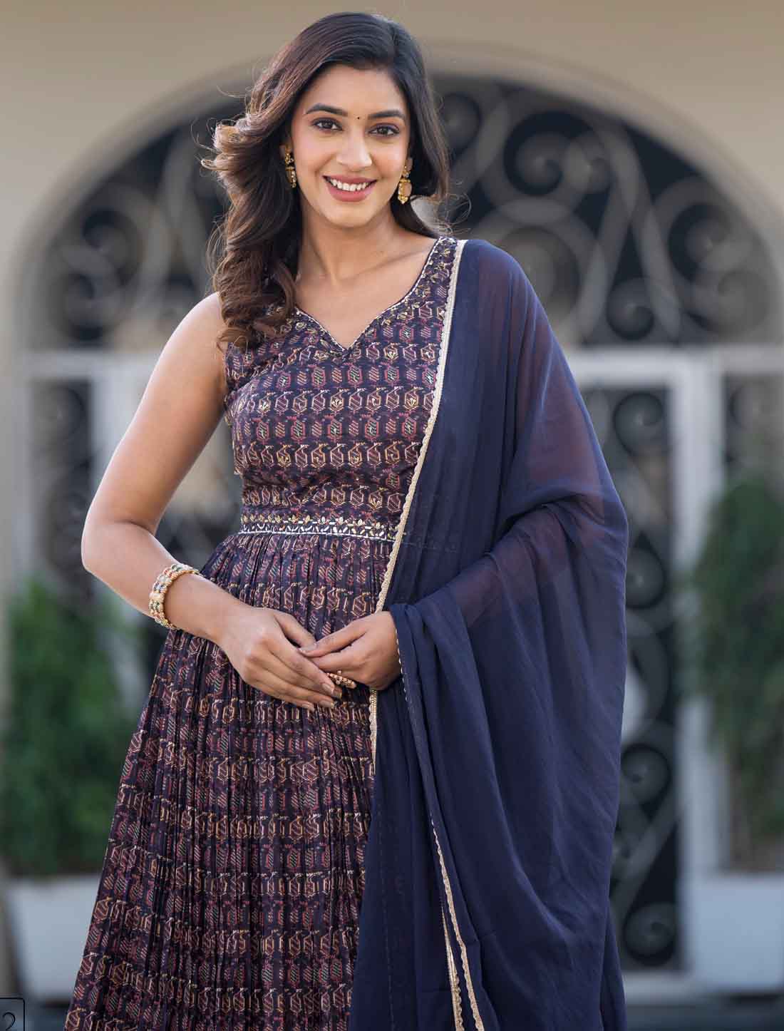 Premium Ethnic Soft Dolla Mirror Work Designer Gown With Dupatta