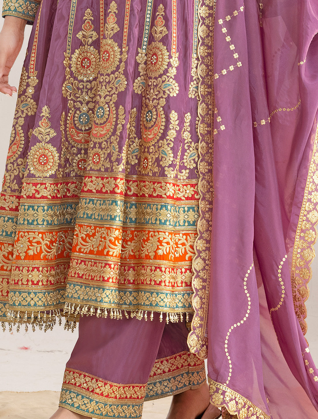 Light Pink Satin With Dabka Dori Resham Mirror Handwork Work Kurta Sets
