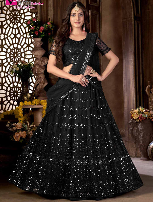 Black Net With Multi Embroidered Mirror Ethnic Lehenga Choli