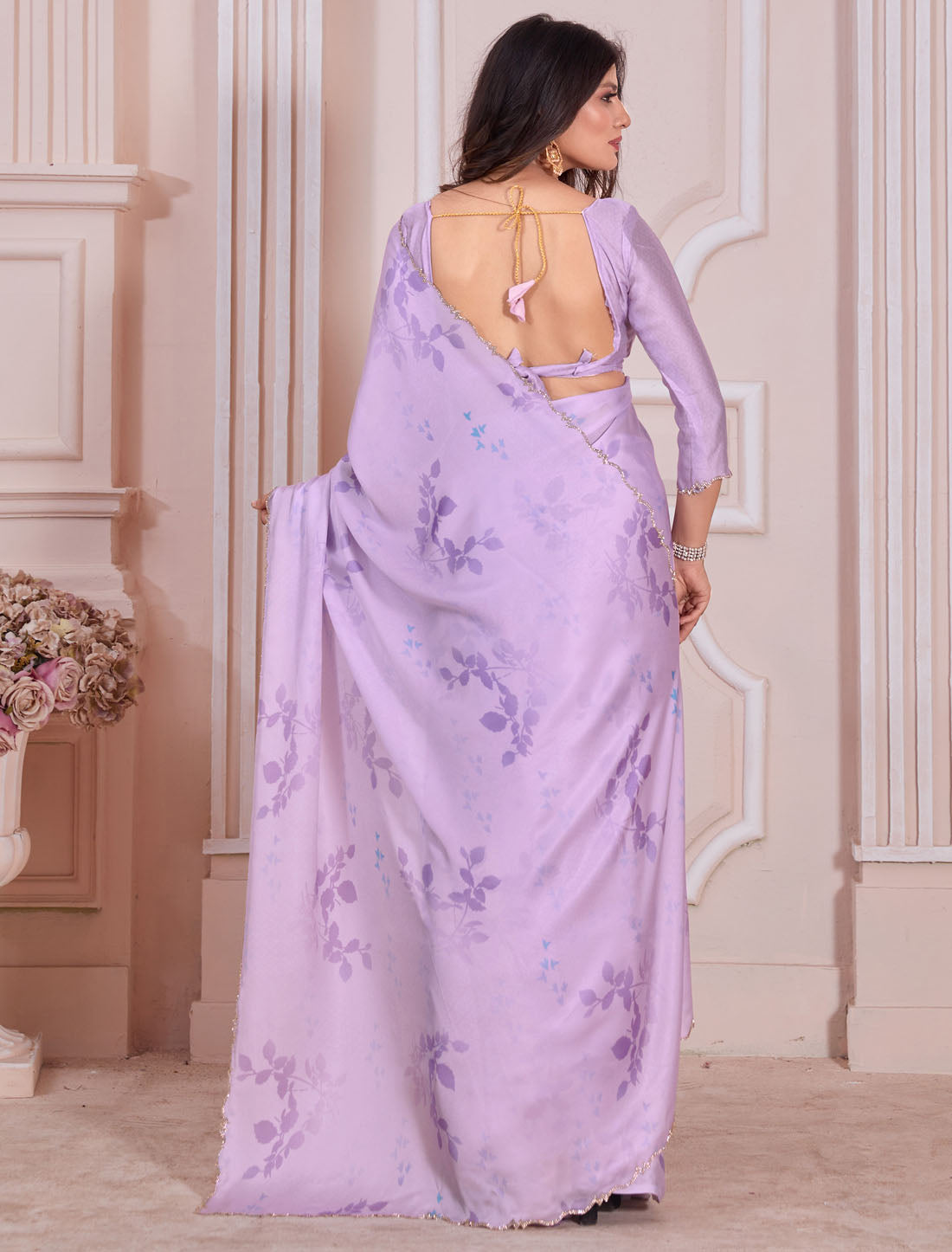 Stunning Satin Georgette Saree with Zircon Cutwork Blouse - Women's Ethnic Wear