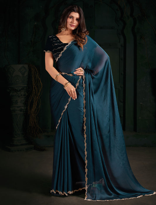Elevate Your Style with Pure Satin Chiffon Blooming Fabric Saree for Women