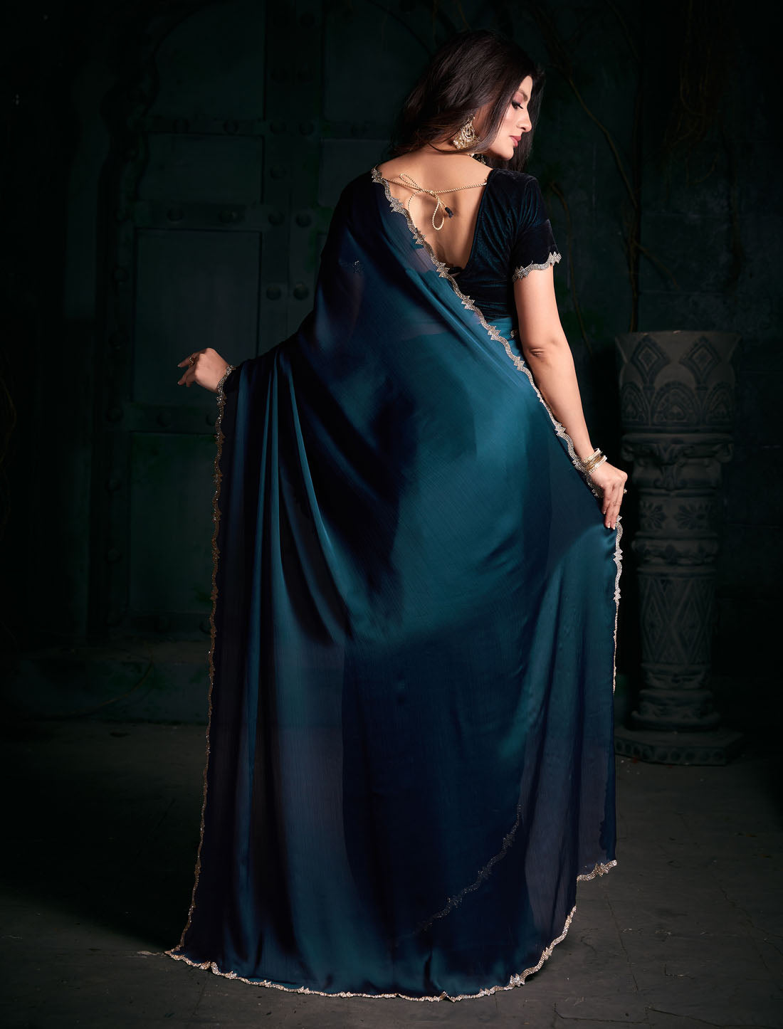 Elevate Your Style with Pure Satin Chiffon Blooming Fabric Saree for Women