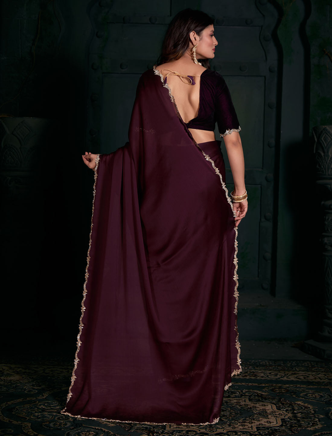 Get Glamorous: Party Wear Saree with Zircon Cutwork Border for Women