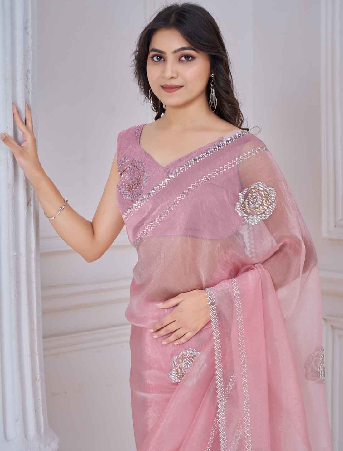 Light Peach Supreme Organza Party Wear Ethnic Saree