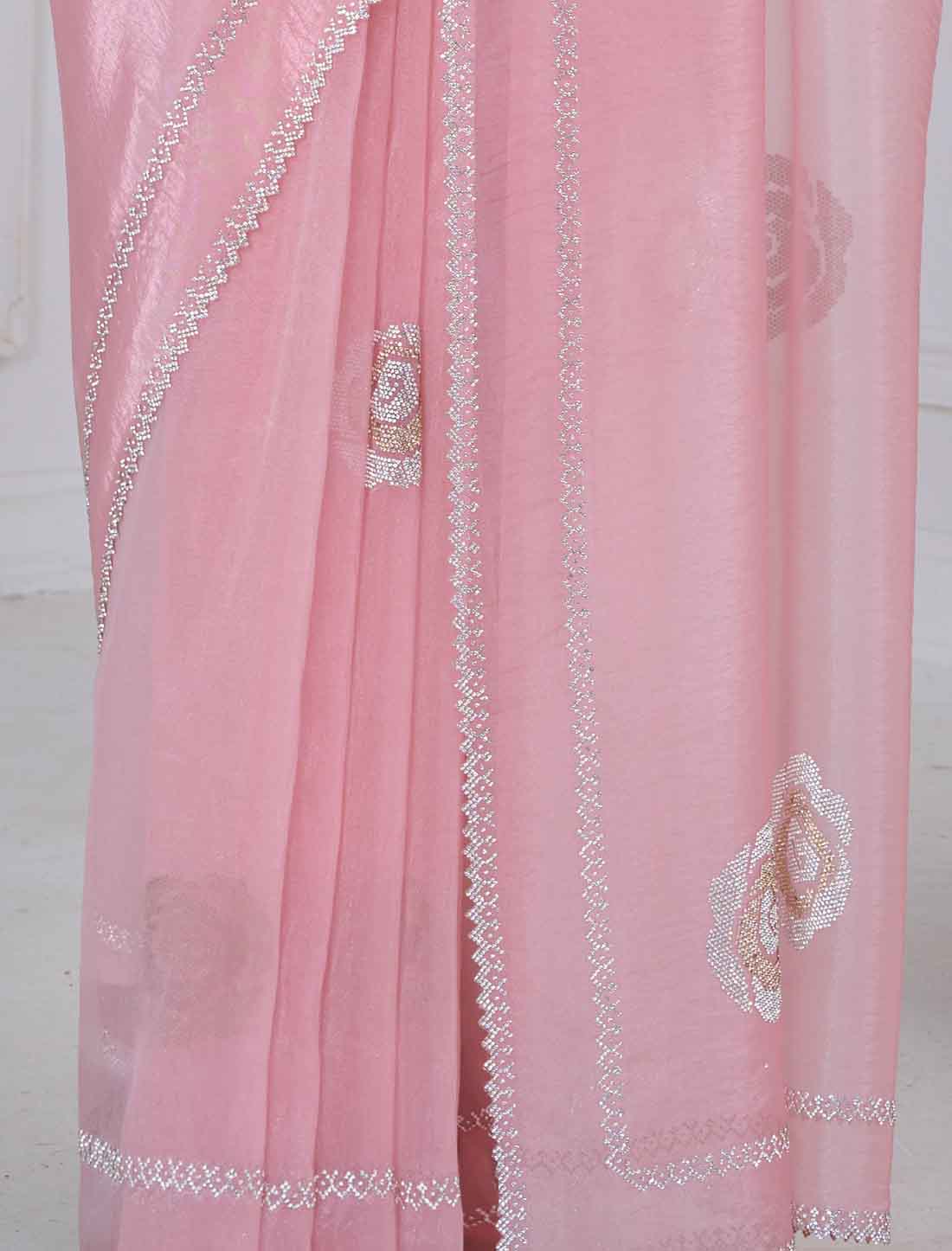 Light Peach Supreme Organza Party Wear Ethnic Saree