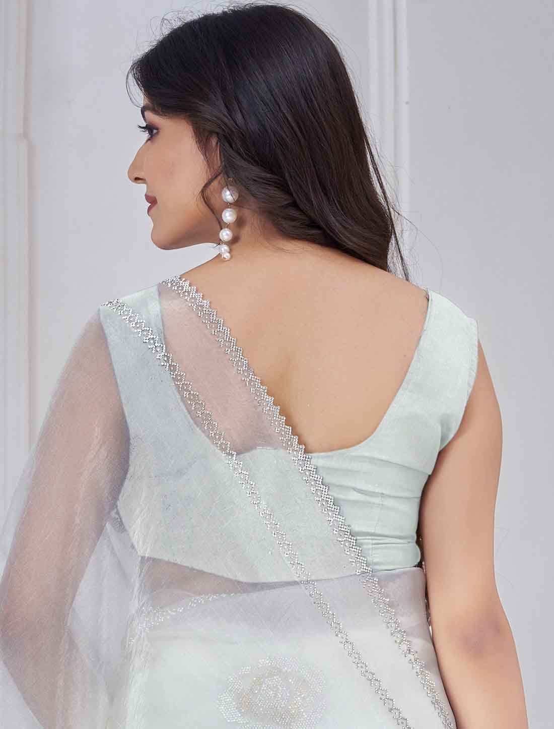 White Supreme Organza Party Wear Two Tone Work Ethnic Saree
