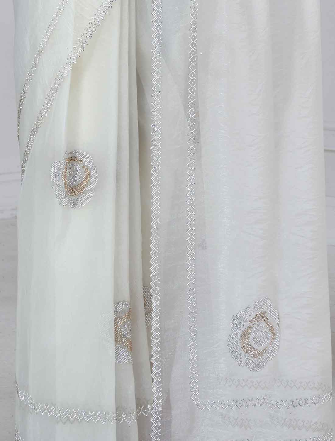 White Supreme Organza Party Wear Two Tone Work Ethnic Saree