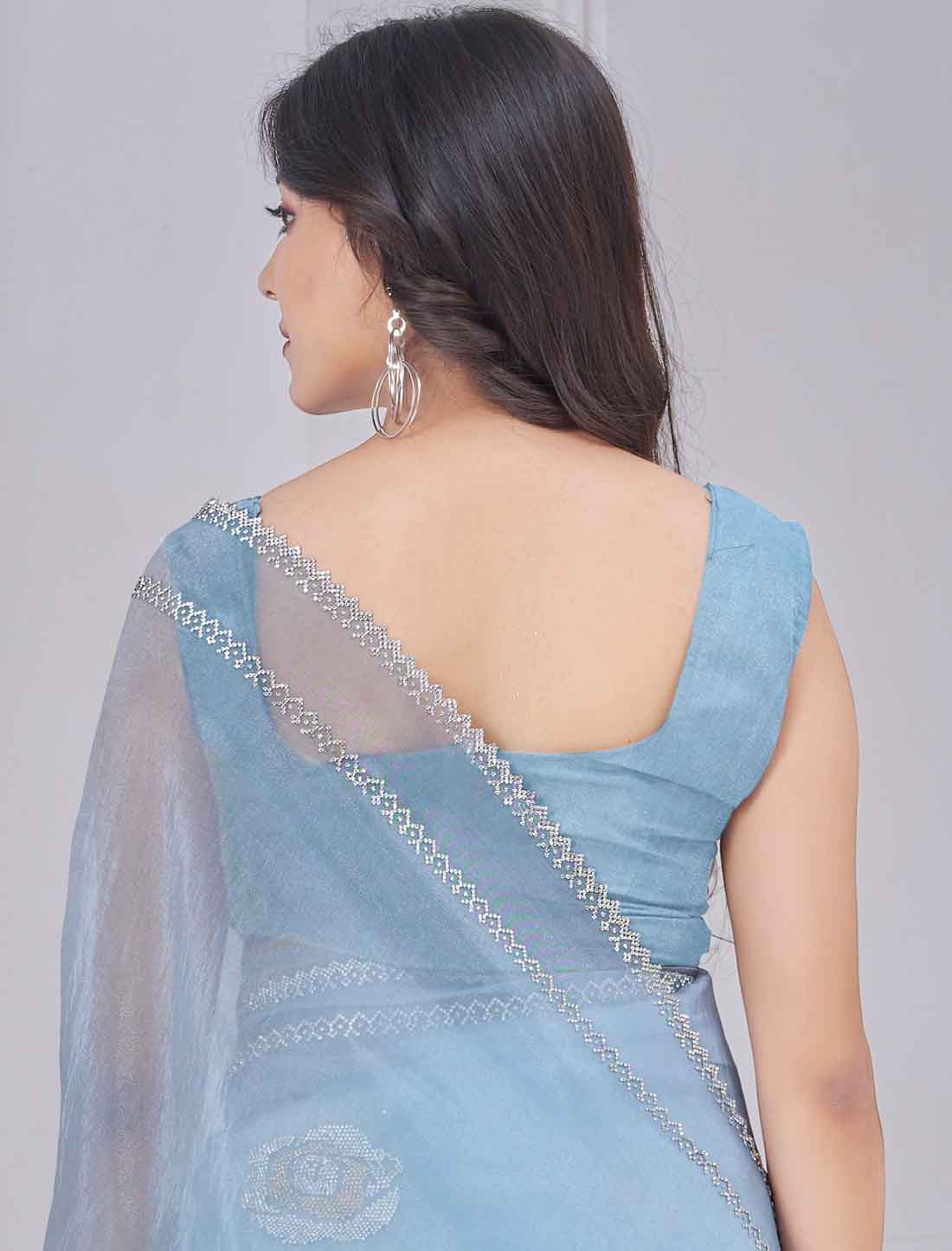 Light Blue Ethnic Organza Party Wear Traditional Work Saree