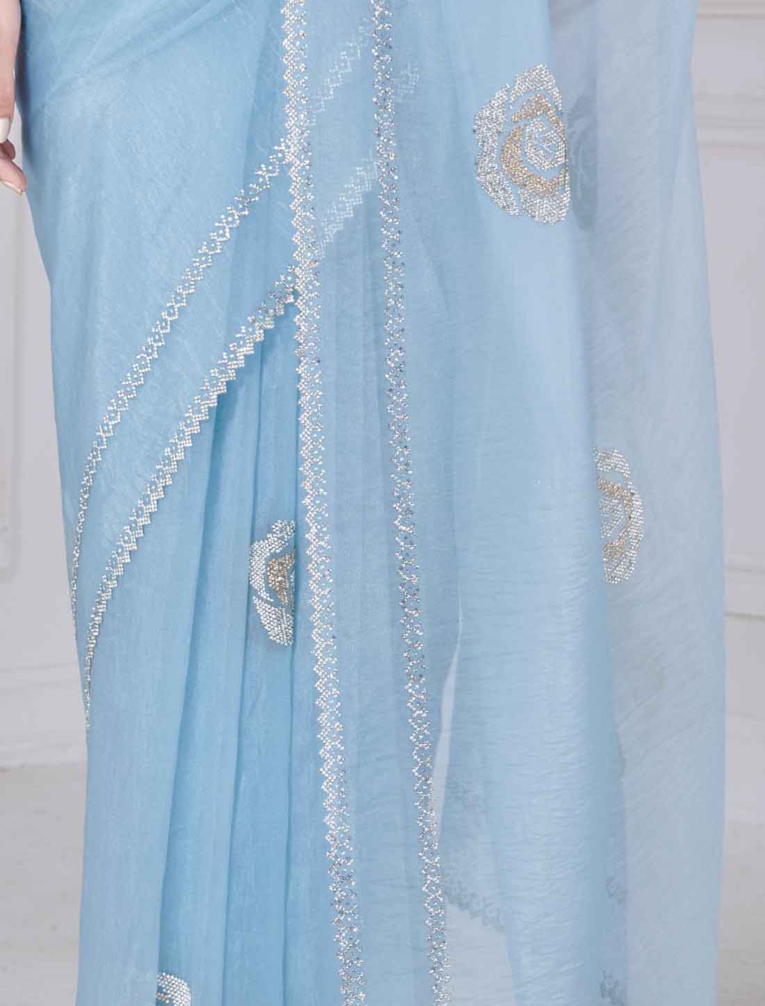 Light Blue Ethnic Organza Party Wear Traditional Work Saree
