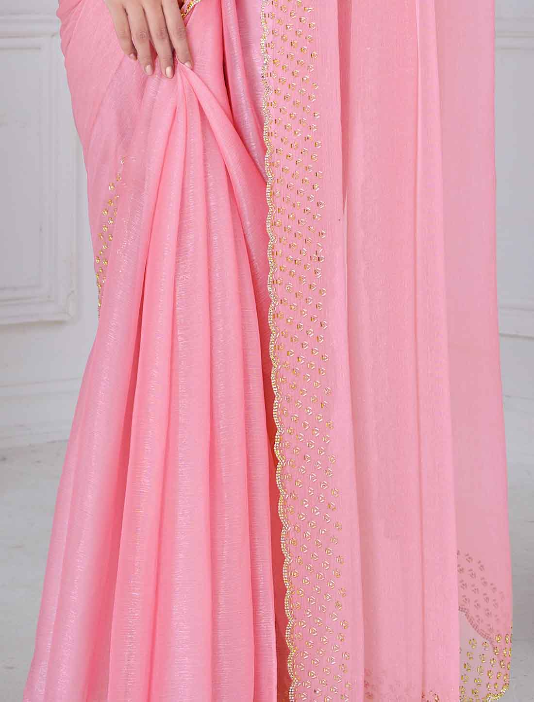 Peach Ethnic Soft Silk Hand Work With Jerquen Party Wear Saree