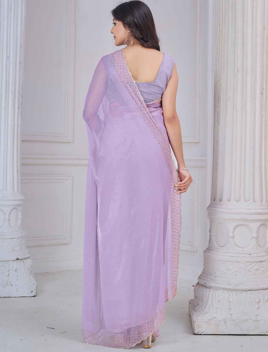 Lavender Soft Art Silk Ethnic Hand Work With Jerquen Party Wear Saree