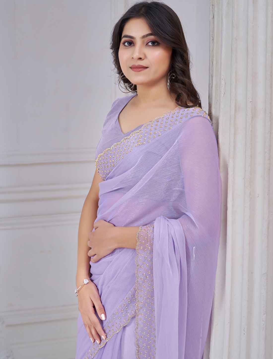 Lavender Soft Art Silk Ethnic Hand Work With Jerquen Party Wear Saree