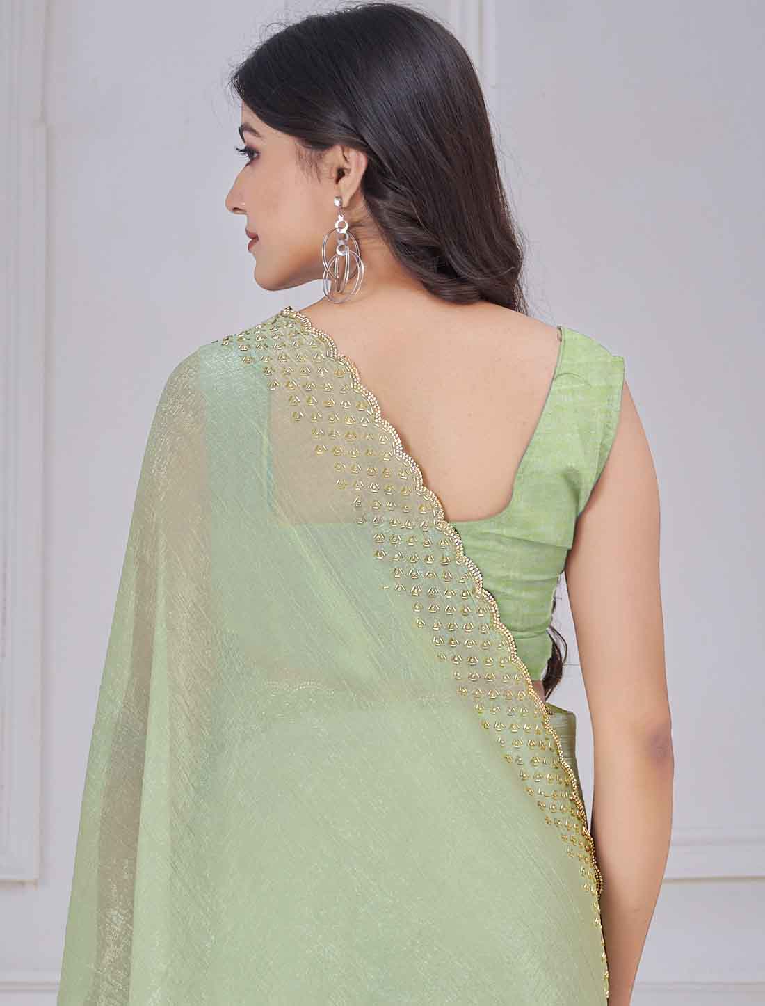 Pista Green Ethnic Soft Silk Hand Work Party Wear Saree