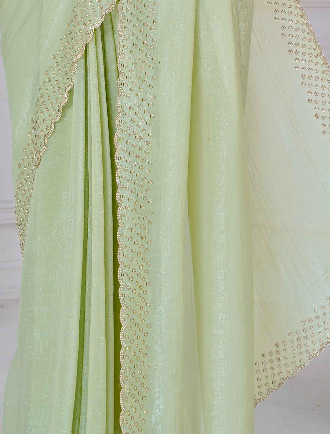 Pista Green Ethnic Soft Silk Hand Work Party Wear Saree