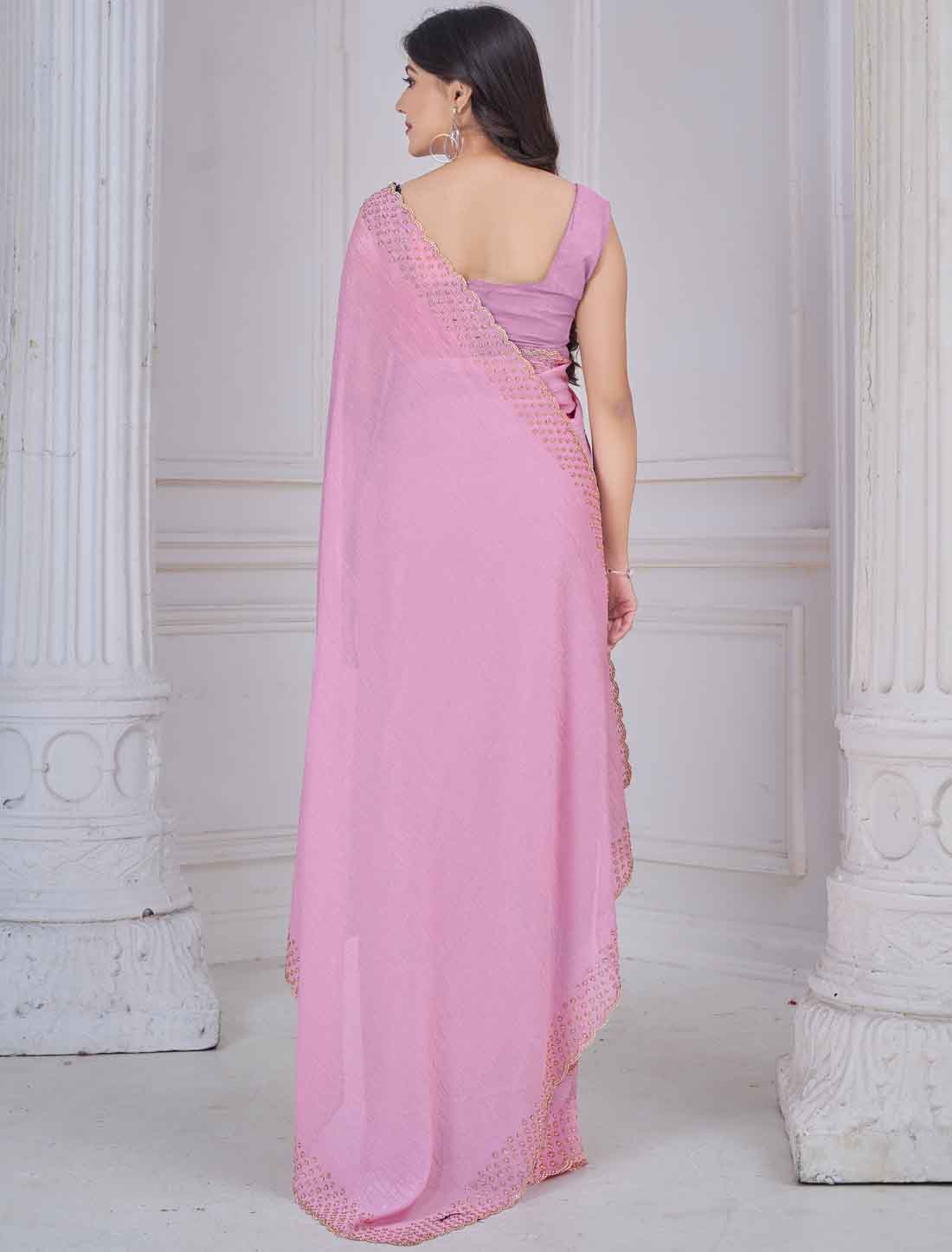 Pink Ethnic Soft Art Silk Hand Work Party Wear Saree