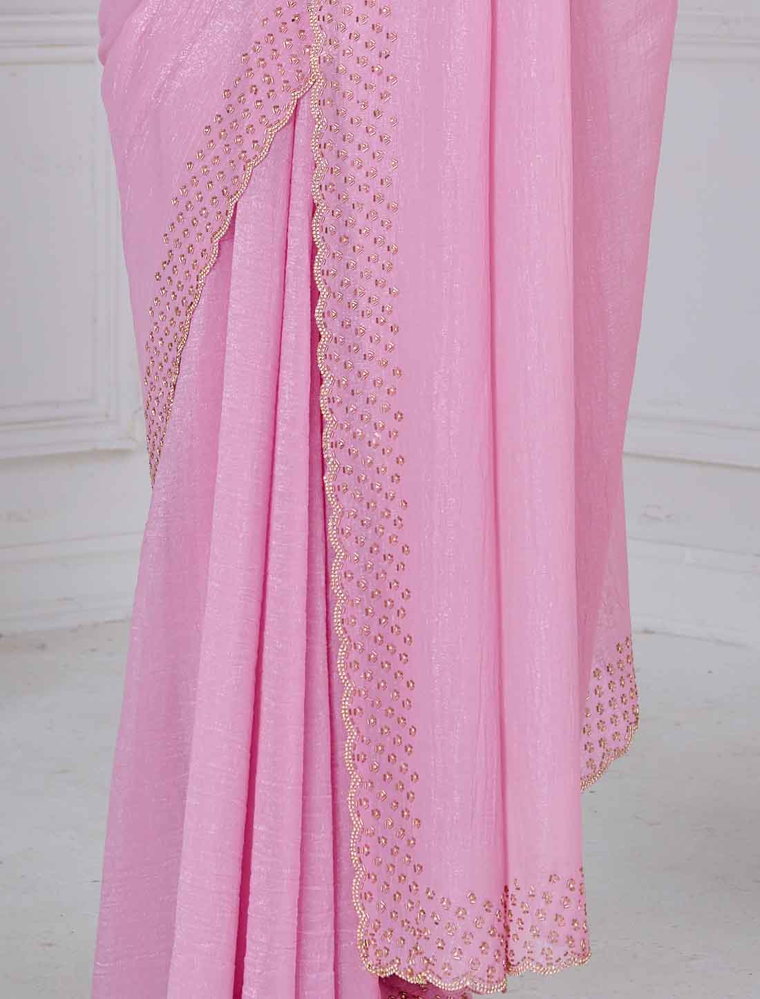 Pink Ethnic Soft Art Silk Hand Work Party Wear Saree