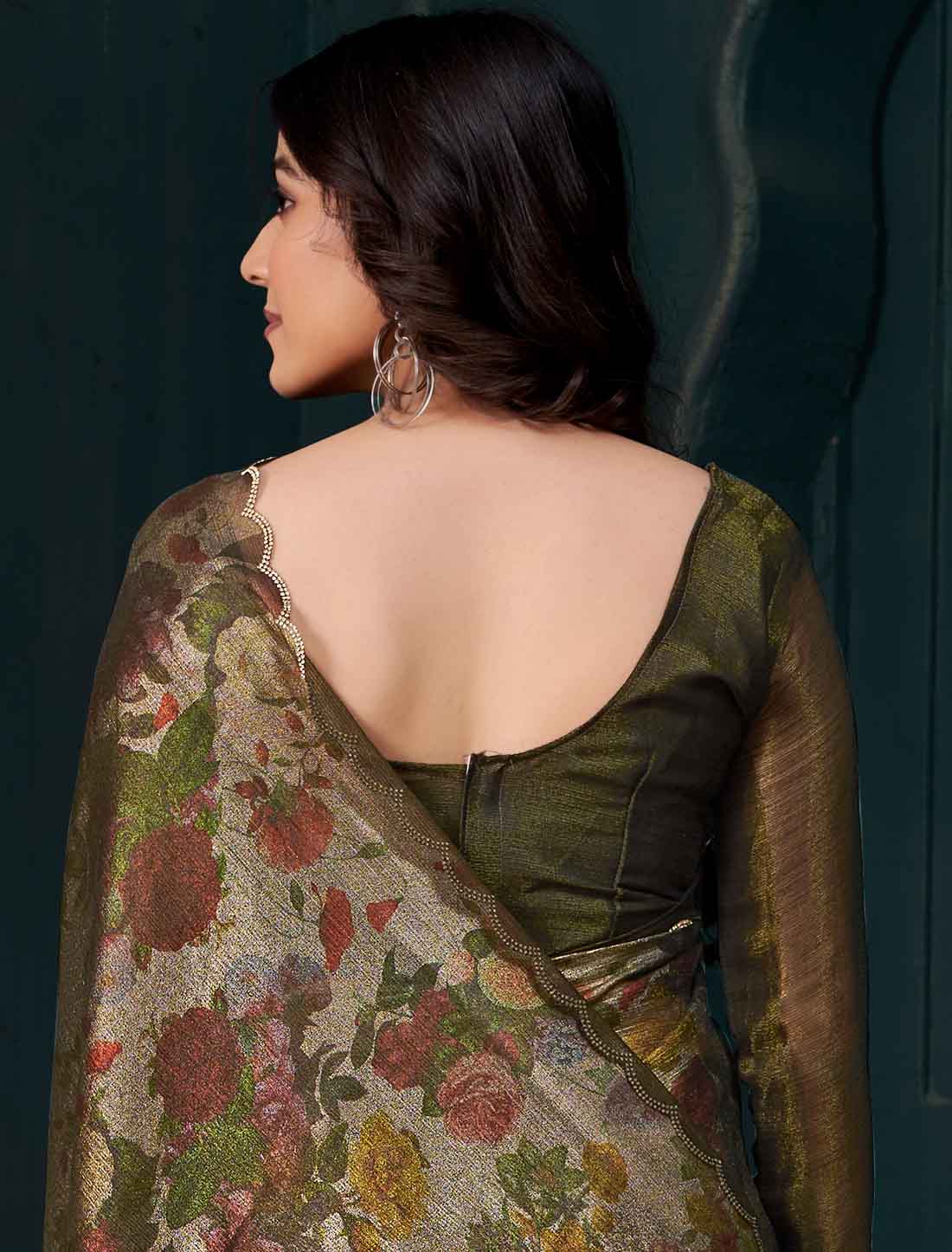 Dusty Green Ethnic Two Tone Silk Party Wear Saree