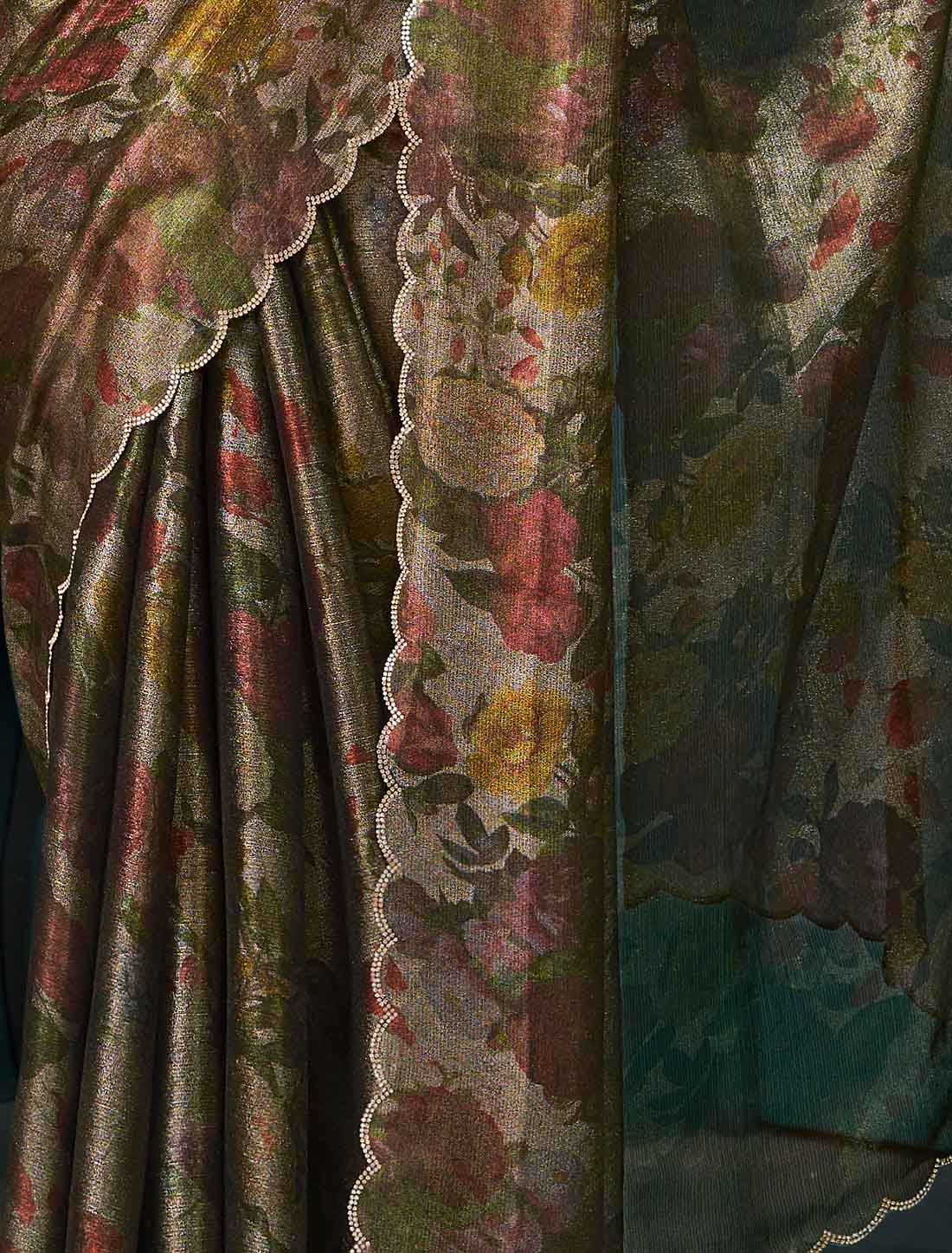 Dusty Green Ethnic Two Tone Silk Party Wear Saree