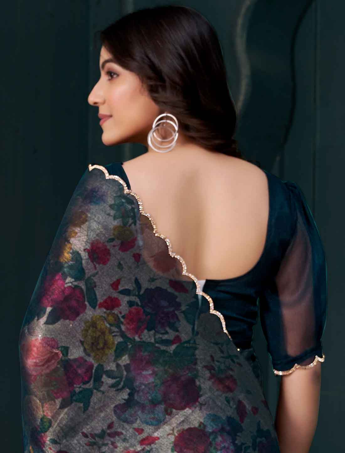 Ethnic Peacock Blue Two Tone Silk Party Wear Saree