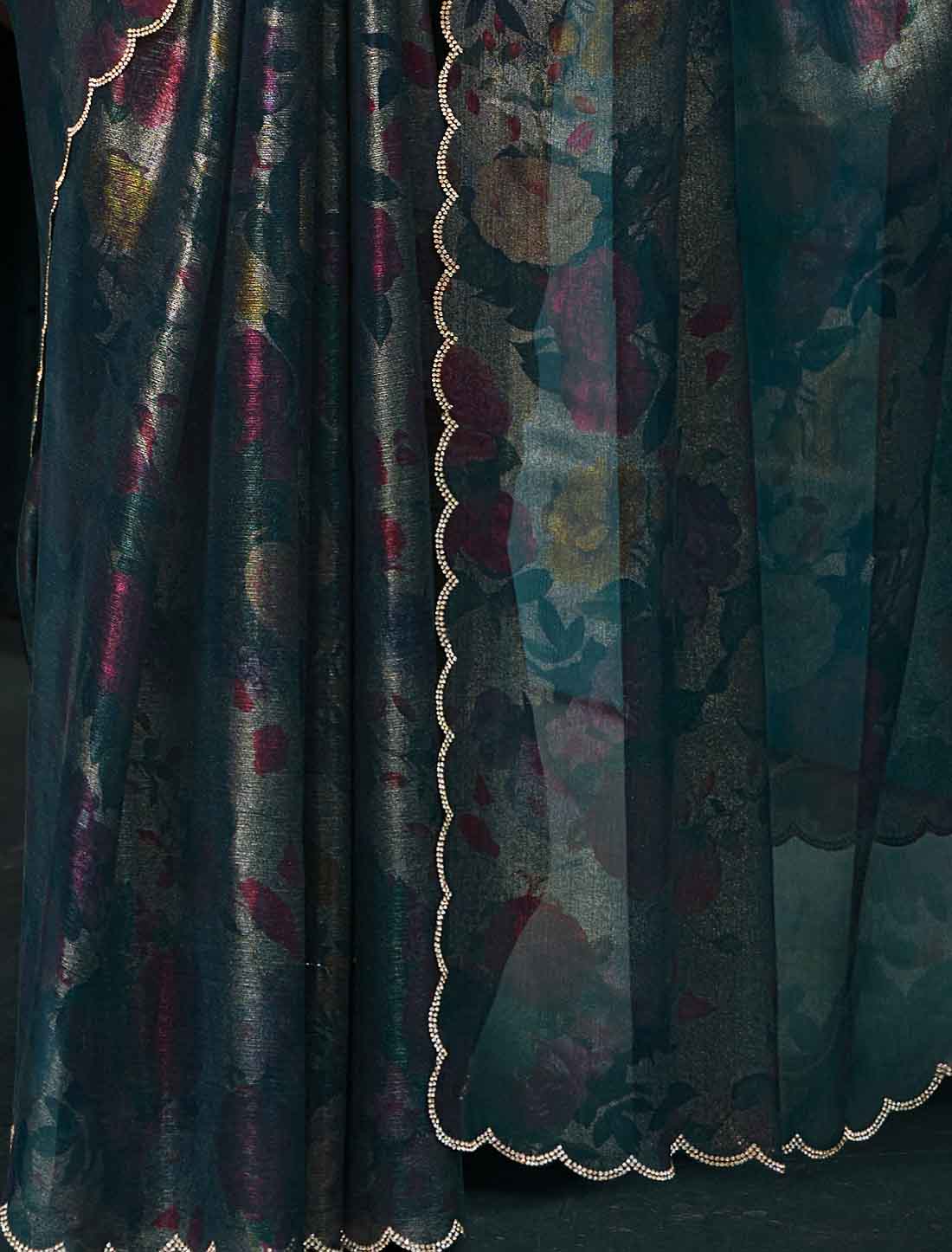 Ethnic Peacock Blue Two Tone Silk Party Wear Saree