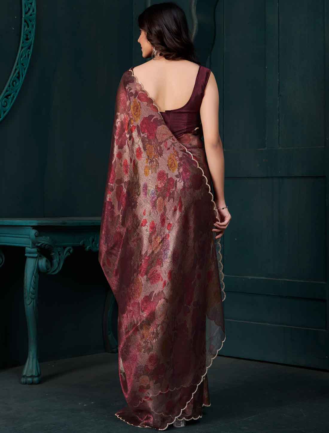Brown Ethnic Two Tone Silk Party Wear Saree