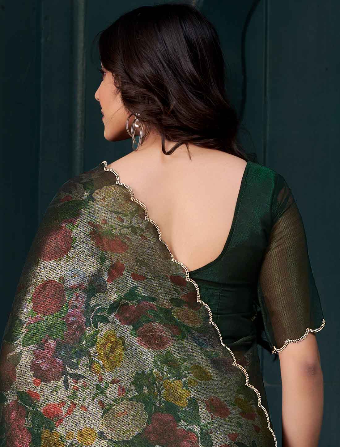 Olive Green Ethnic Two Tone Silk Party Wear Saree