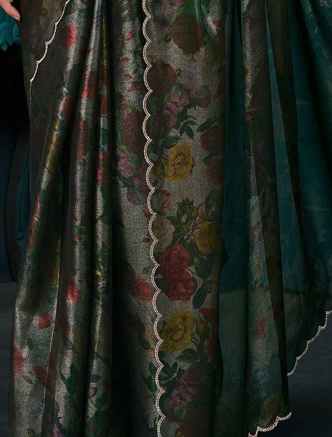 Olive Green Ethnic Two Tone Silk Party Wear Saree