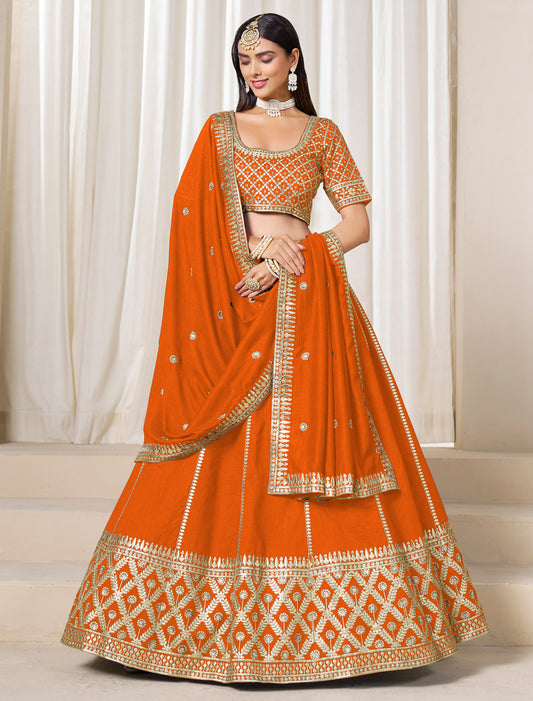 Orange Ethnic Wedding Art Silk Lehenga Choli