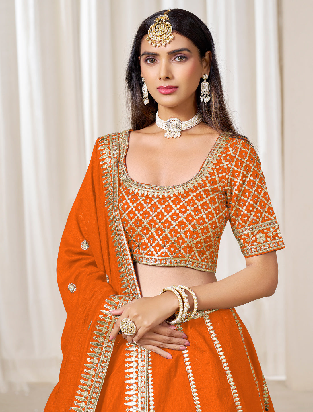 Orange Ethnic Wedding Art Silk Lehenga Choli
