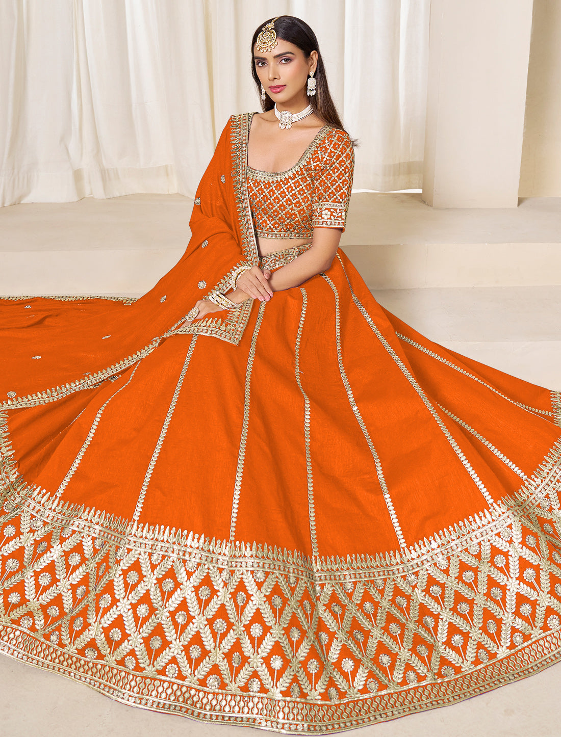 Orange Ethnic Wedding Art Silk Lehenga Choli
