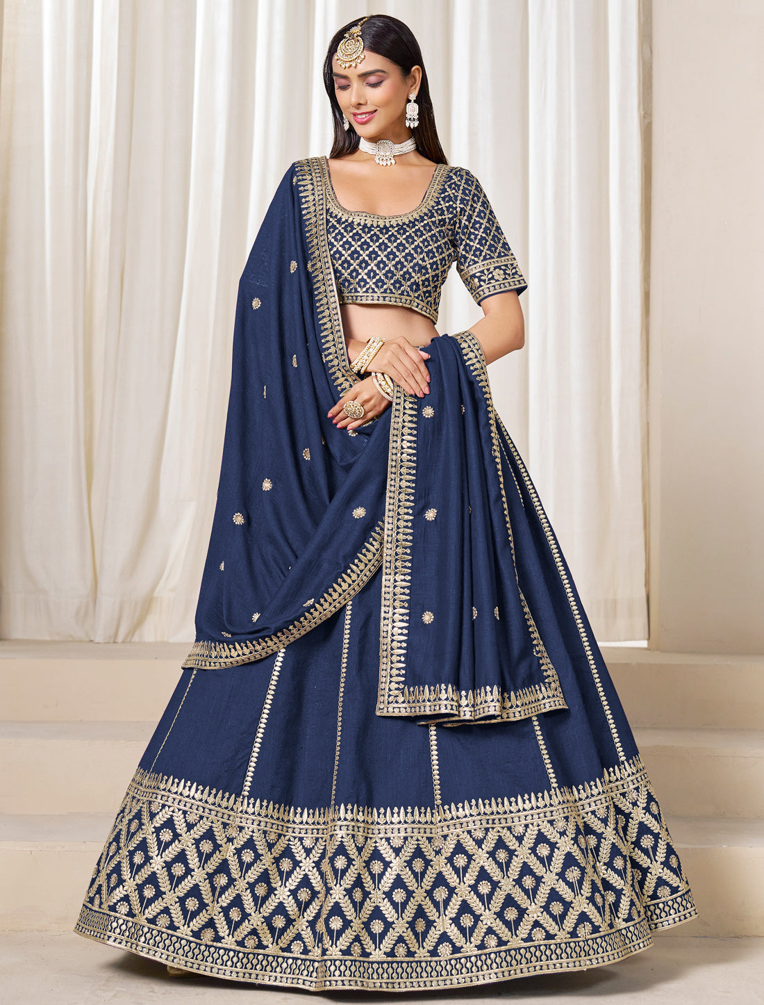Blue Wedding Ethnic Art Silk Lehenga Choli