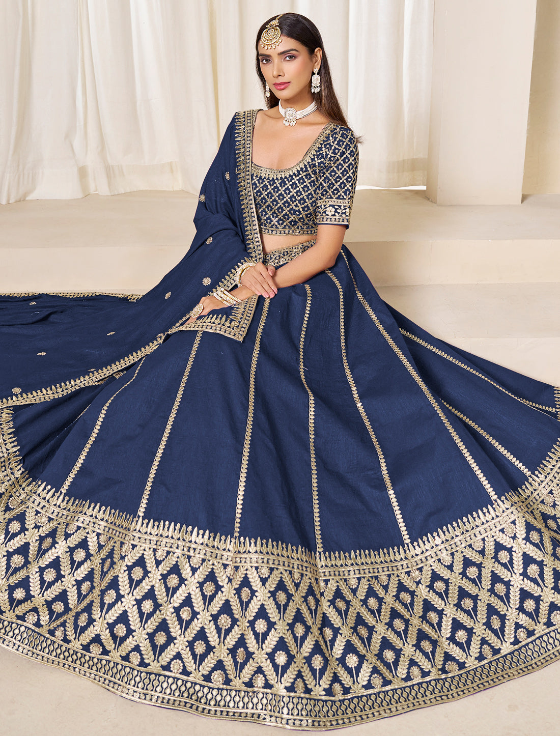 Blue Wedding Ethnic Art Silk Lehenga Choli