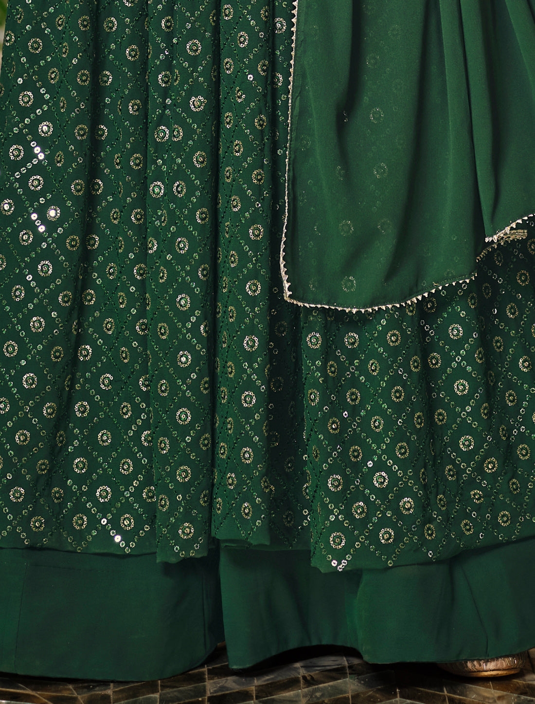 Green Georgette Anarkali Salwar Suit with Sequins Embroidery