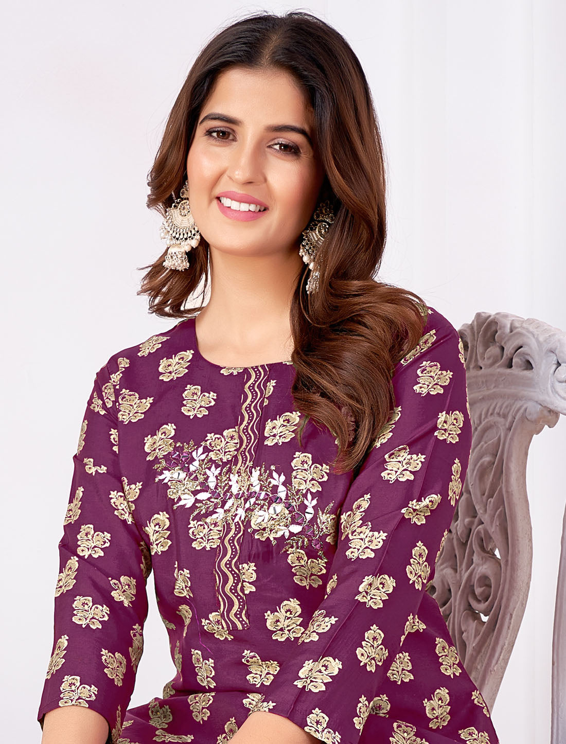Luxurious Royal Silk Ensemble: Top with Handwork & Pocket Pant - Women's Traditional Attire