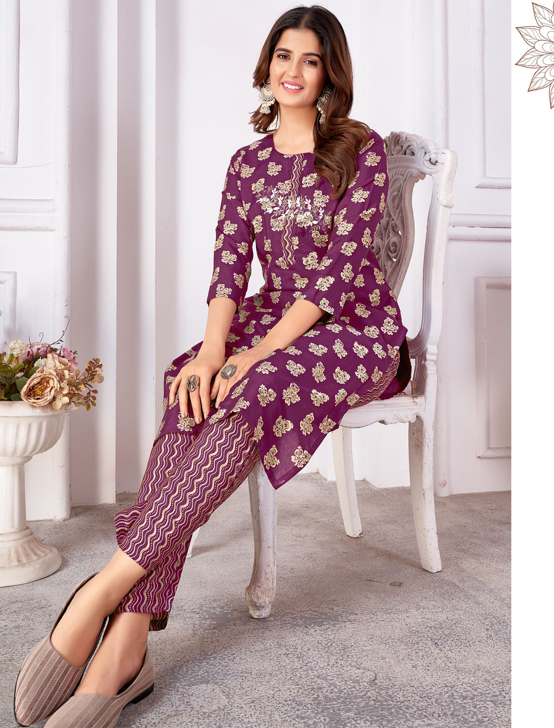 Luxurious Royal Silk Ensemble: Top with Handwork & Pocket Pant - Women's Traditional Attire