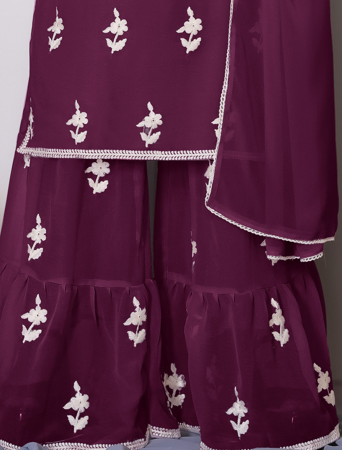 Ethnic Dark Purple Bamberg Georgette With Cotton Embroidery Kurta Sets