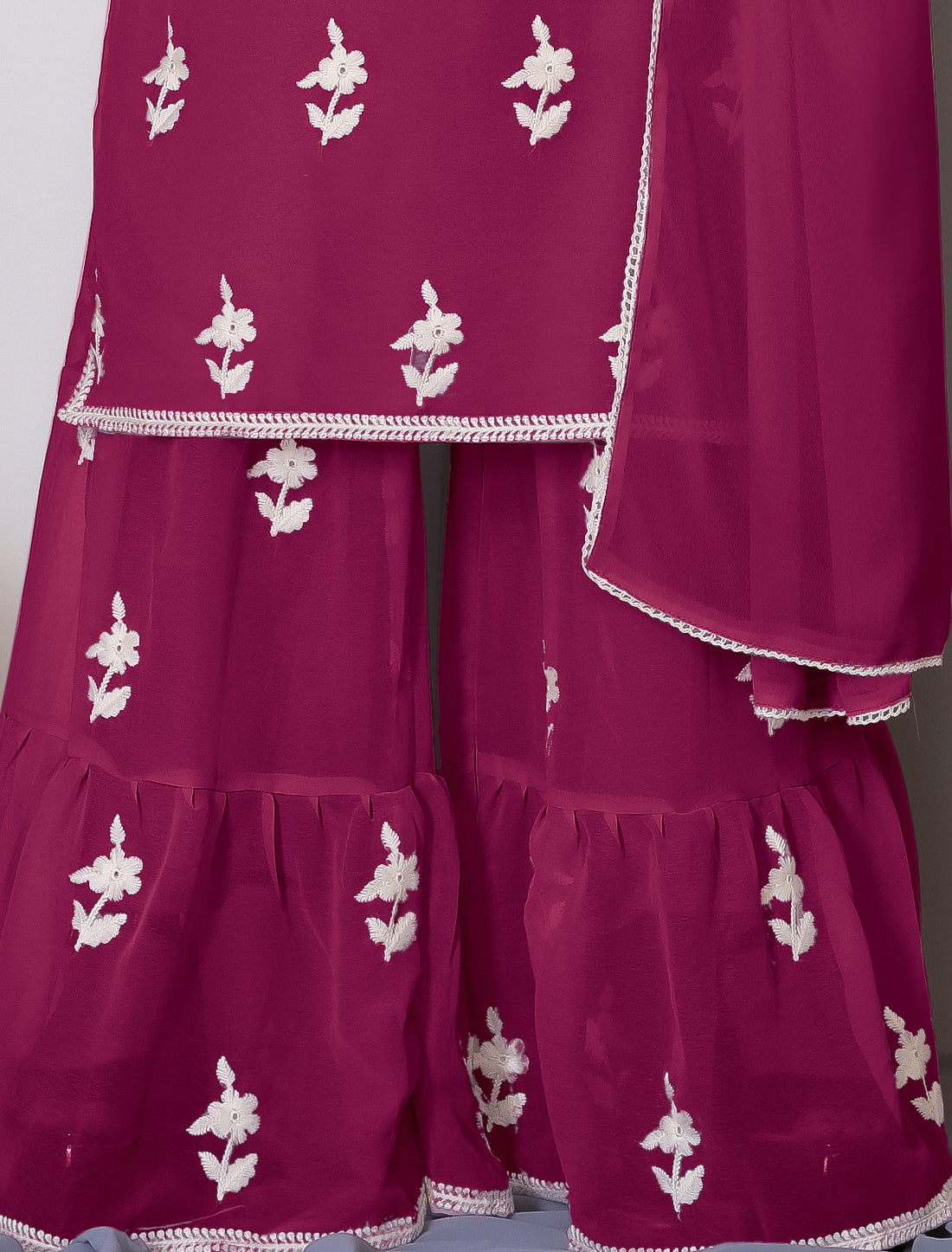Maroon Bamberg Georgette With Cotton Embroidery Ethnic Kurta Sets