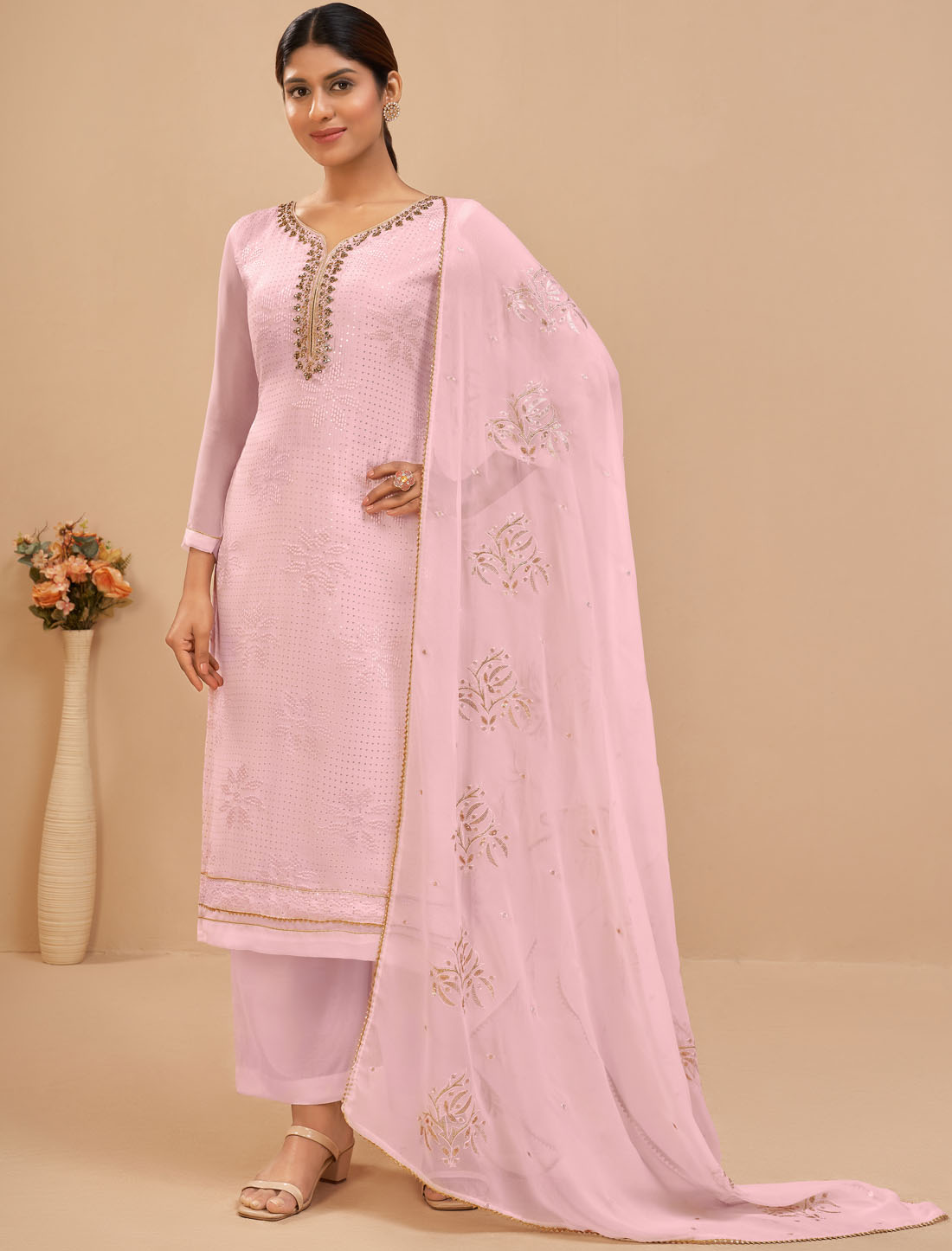 Georgette Fabric Designe Crafted With Thread And Sequins Kurti Sets